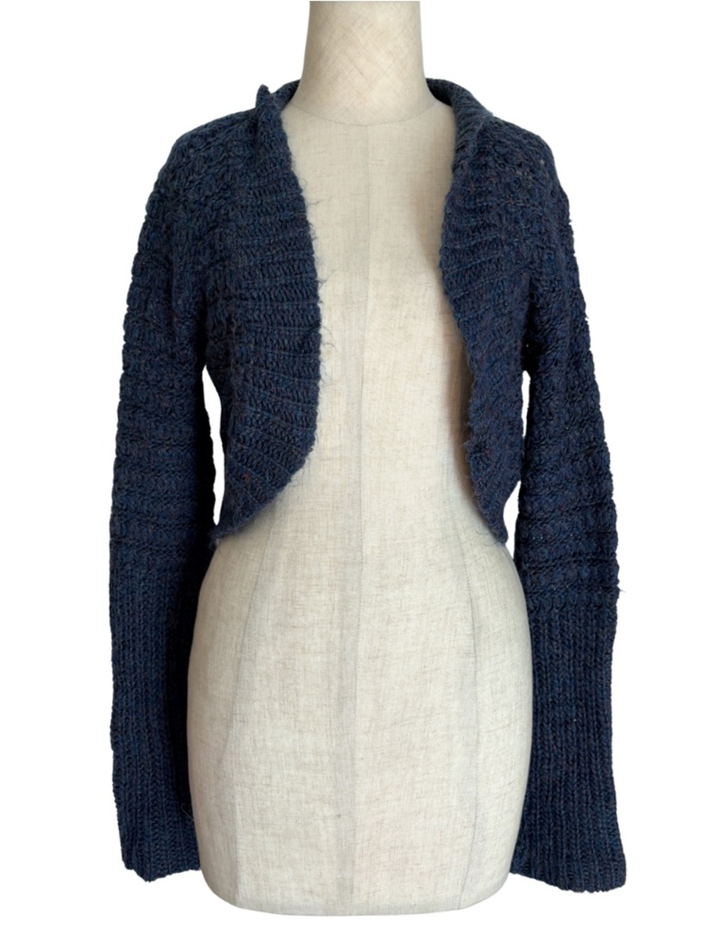Women's S 90s Y2K Bolero Shrug Cropped Open Cardigan Sweater Blue Boho Fairycore